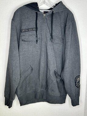 Metal Mulisha Hoodie Mens L Gray Skull Graphic Full Zip Fleece Sweatshirt Y2K